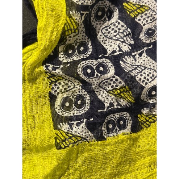 Crown Ivy Owl Print Scarf Navy Blue Lime Green White Semi Sheer 72" x 29" - Picture 2 of 4